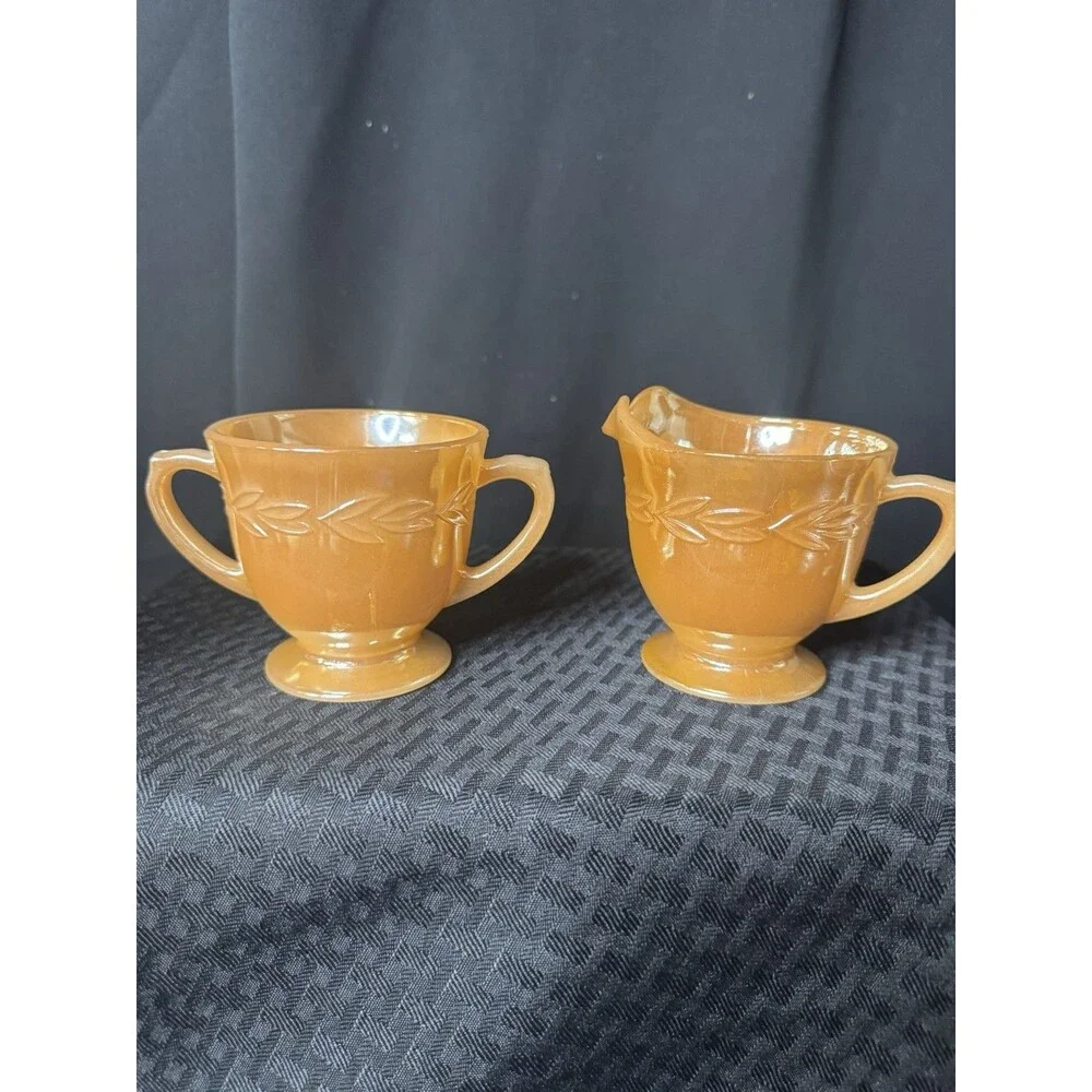 Vintage Fire King Peach Luster Cream and Sugar Bowl Set